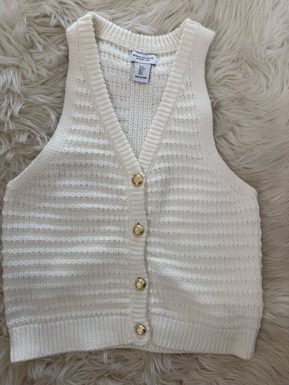 Song of Style Cream Knit Button-Front Vest